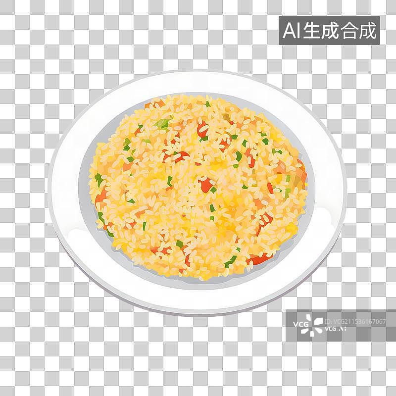 【AI数字艺术】手绘插画，扬州炒饭，蛋炒饭，盘子里的炒饭图片素材