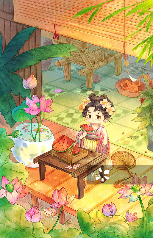 回忆那个恬静淡然的吃西瓜的夏天图片素材