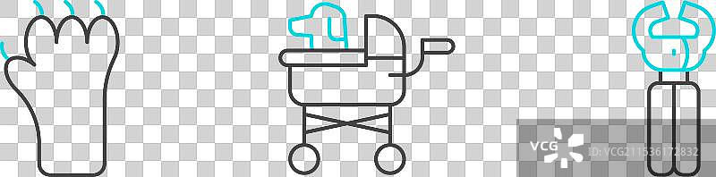 宠物指甲剪、爪印和婴儿推车的组合套装图片素材