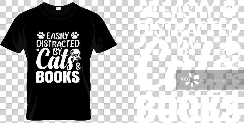 可爱的宠物T恤，容易被猫和书籍分心图片素材
