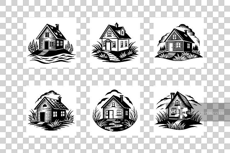 房屋全套标志图标剪影集合图片素材