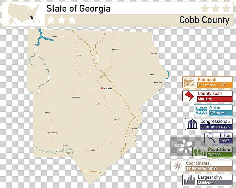 美国乔治亚州科布县地图图片素材