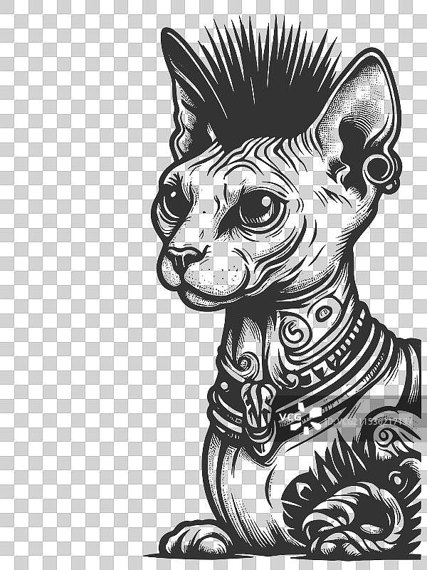 朋克莫哈克发型的斯芬克斯猫图片素材