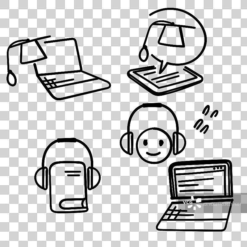 手绘涂鸦风格的在线教育相关图标图片素材