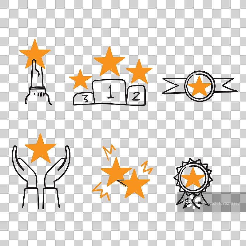 手绘涂鸦星星与奖牌相关图案图片素材