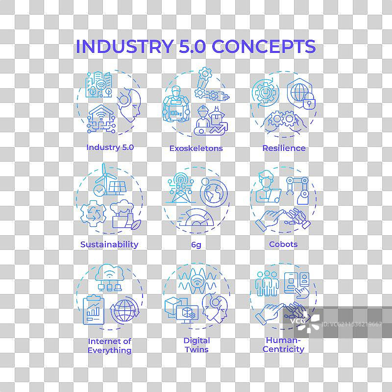 与工业5.0相关的蓝色渐变概念图标图片素材