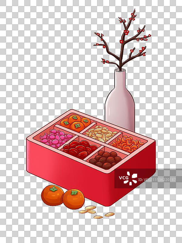 梅花长形礼盒坚果糖果柿子元素图片素材