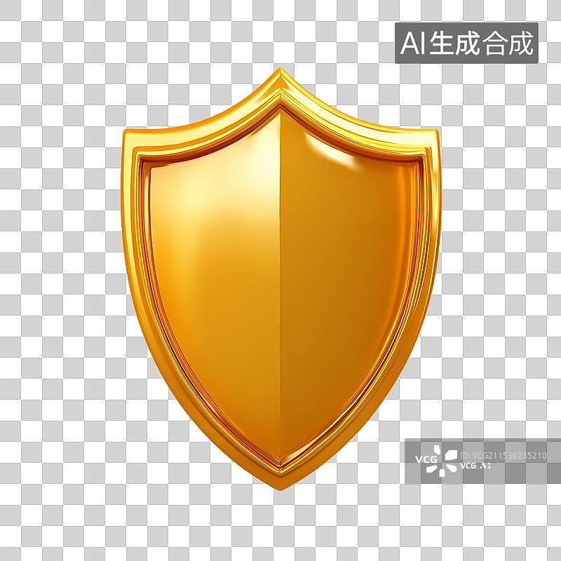 【AI数字艺术】卡通风格金色3D盾牌图标图片素材