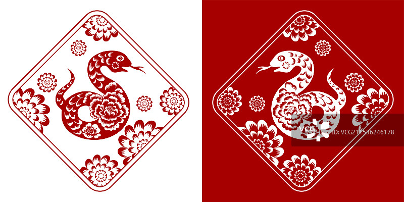 矢量手绘剪纸风格蛇插画图片素材
