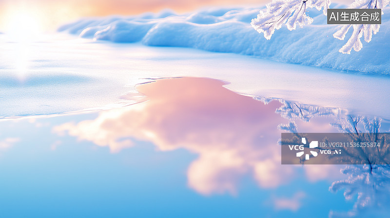 【AI数字艺术】冬日暖阳下的冰河图片素材