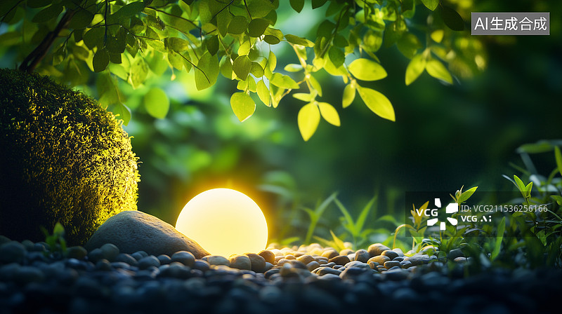 【AI数字艺术】静谧花园里的夜灯图片素材
