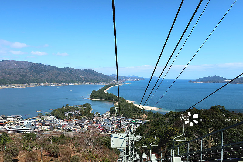 日本京都府宫津市，从天桥立ビューランド游乐场眺望天桥立图片素材