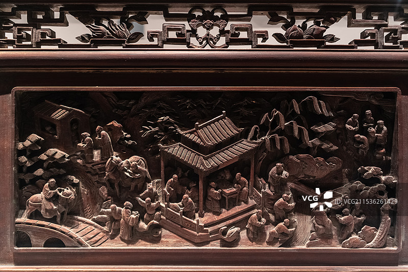 安徽徽州历史博物馆，清，木雕兰亭会窗栏板图片素材