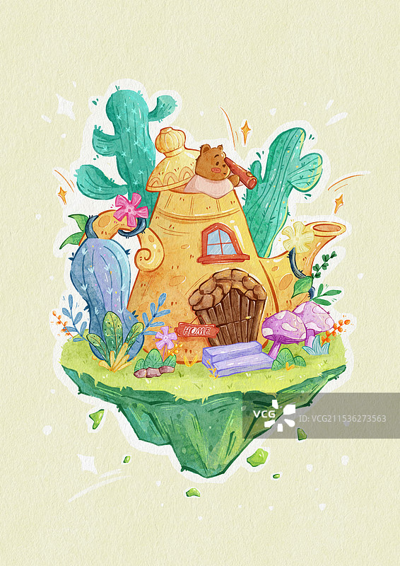 小熊水彩插画图片素材