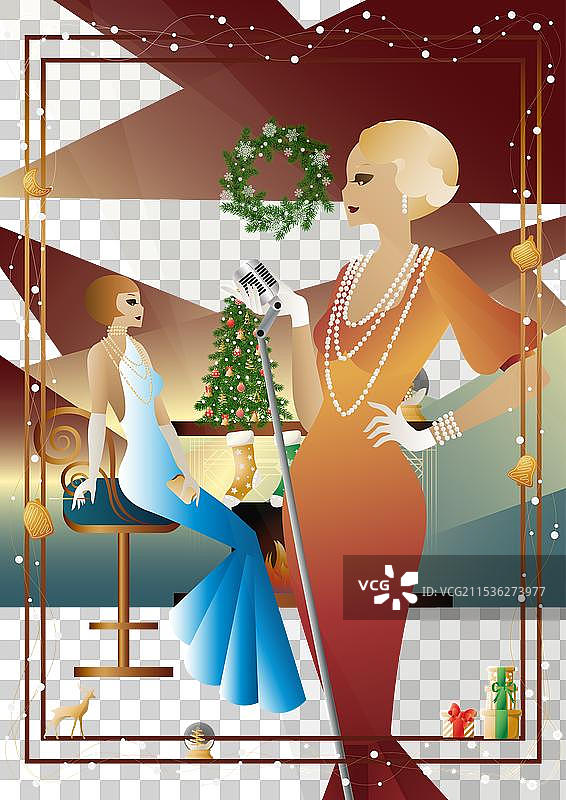 穿着复古裙子的年轻女性与复古风格图片素材