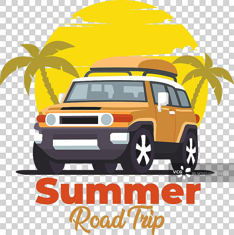 夏季海滩日落氛围的公路旅行艺术作品图片素材