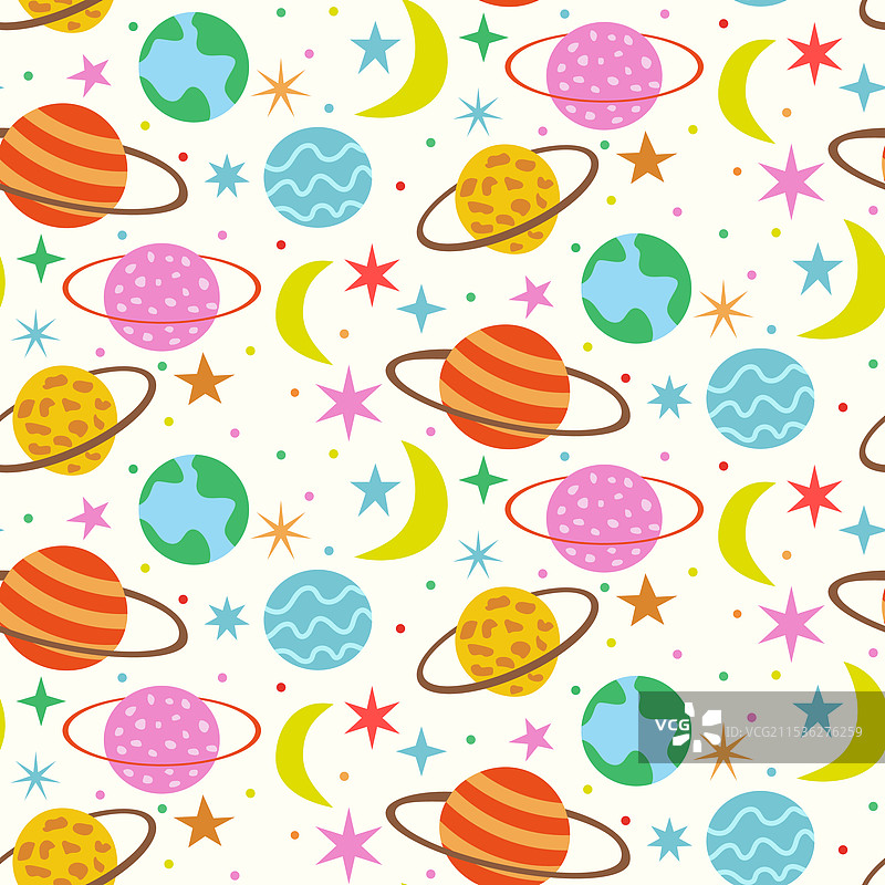 色彩斑斓的行星与月球无缝图案图片素材