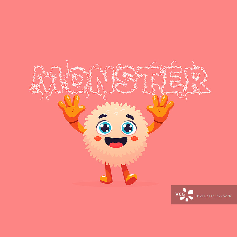 可爱的毛茸茸怪兽孤立在粉色背景上图片素材