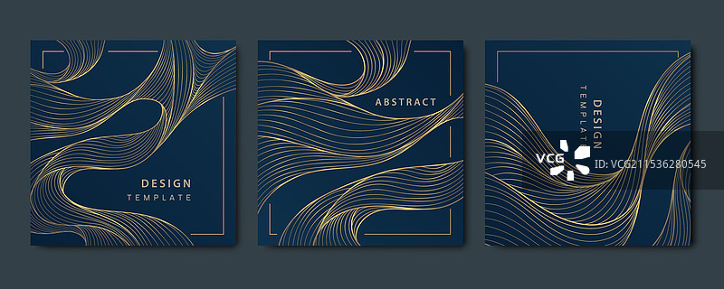 一套艺术装饰风格的波浪卡片，金色奢华图片素材