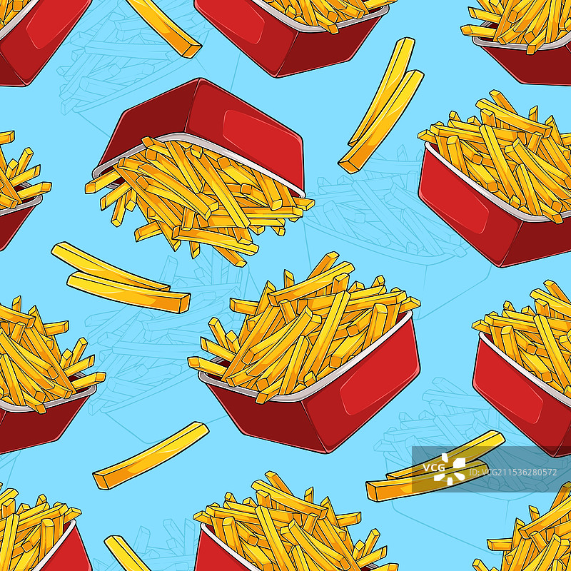 无缝图案的红色盒子与薯条图片素材