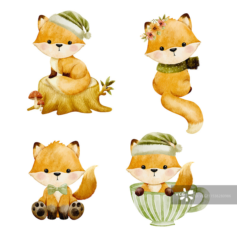 可爱的卡通水彩森林动物手绘图片素材