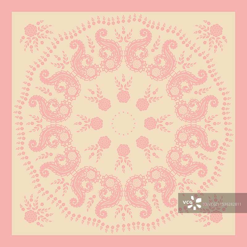 粉色围巾或头巾设计，带有佩斯利曼陀罗图案图片素材