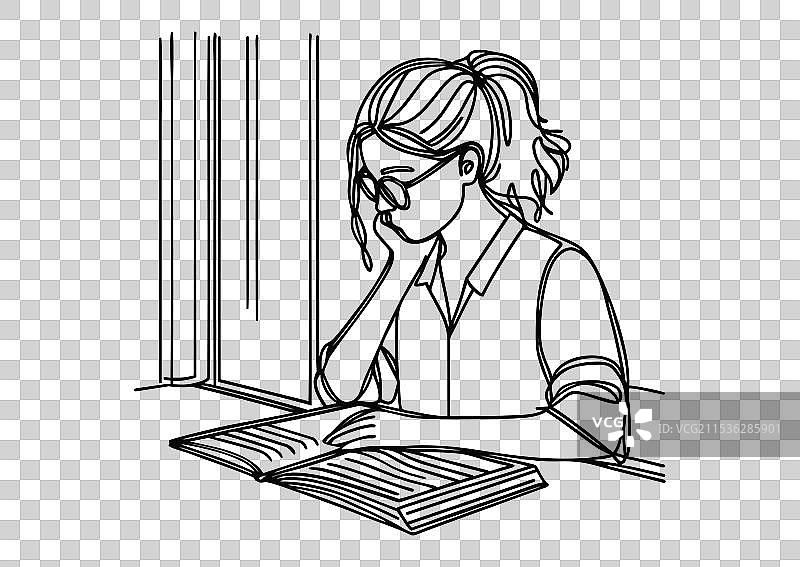 女孩正在用一条连续的线画画图片素材