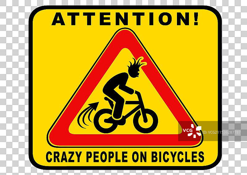 关于粗心和鲁莽骑自行车者的警告标志图片素材