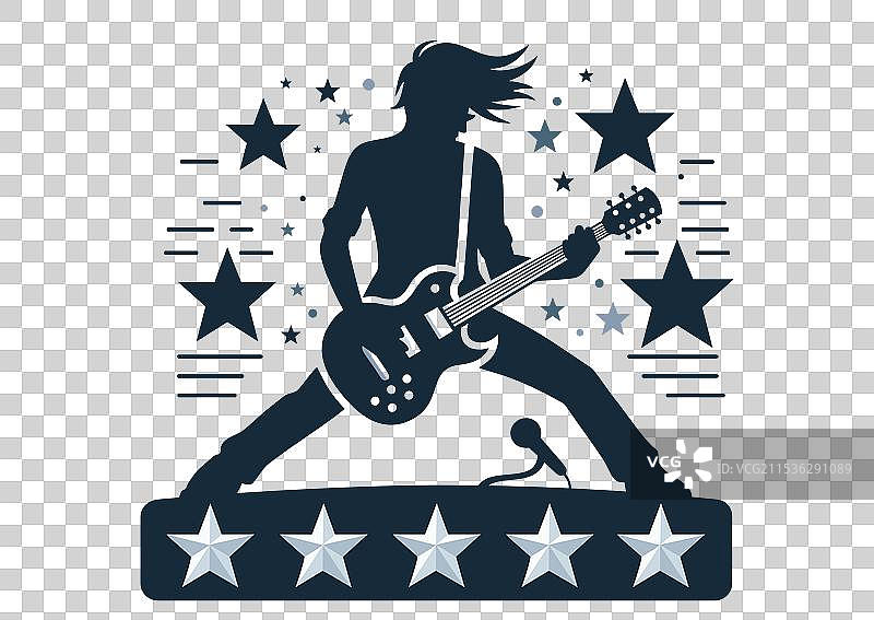 摇滚歌手激烈地弹奏电吉他图片素材