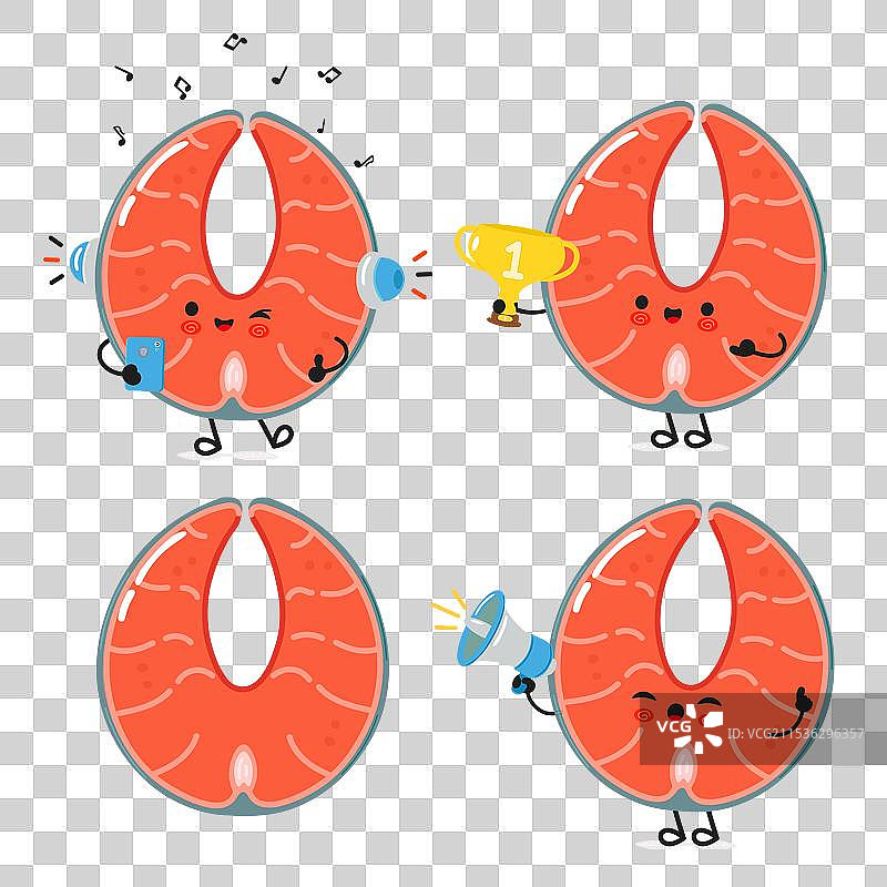 有趣的红色鲑鱼角色组合套装图片素材