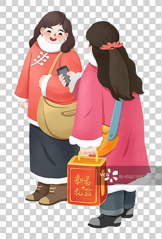 春节年俗插画赶大集买年货人物设计元素图片素材
