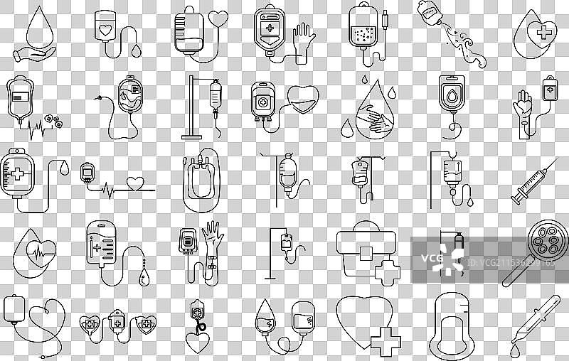 血袋图标集，适用于标志和T恤，细线风格图片素材