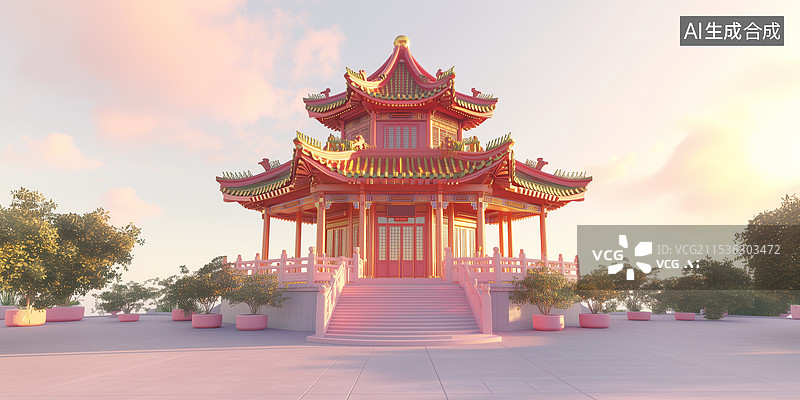 【AI数字艺术】3d主中国传统风格建筑图片素材