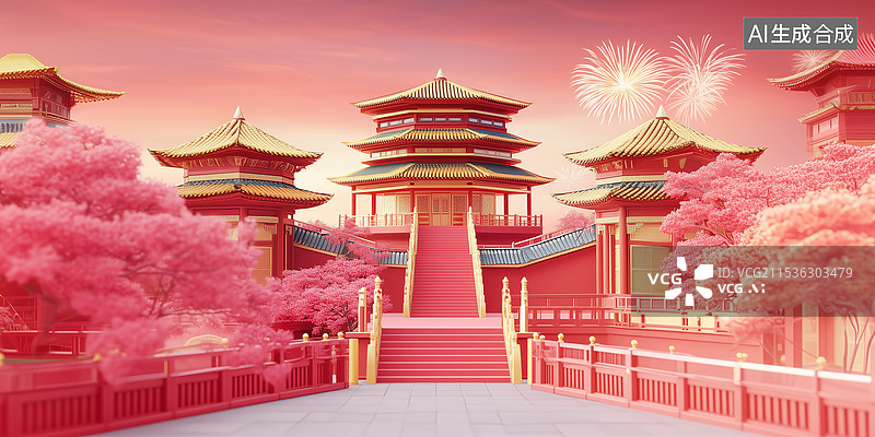 【AI数字艺术】3d主中国传统风格建筑图片素材
