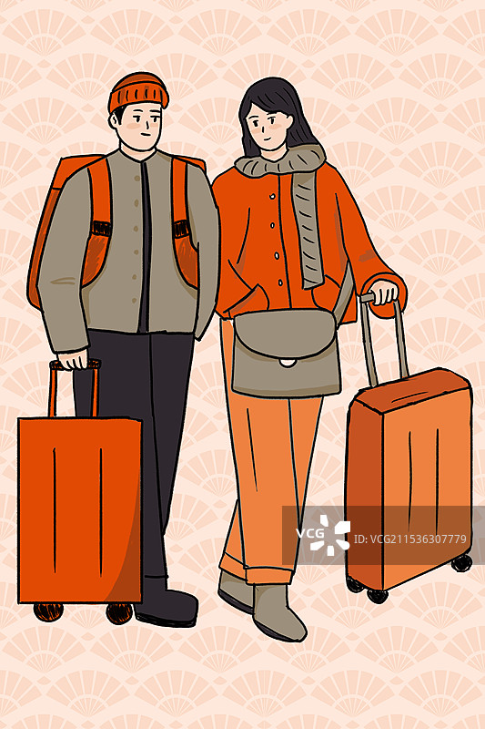 春节回家过年的人插画图片素材