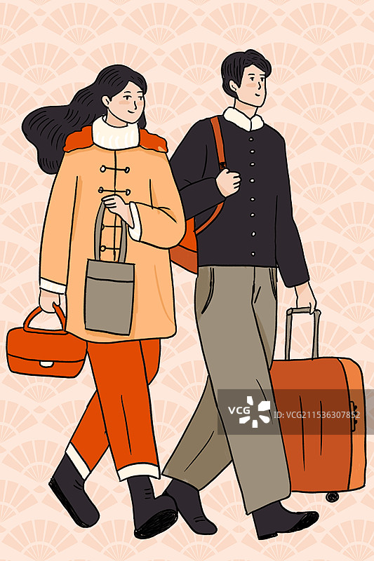 春节回家过年的人插画图片素材