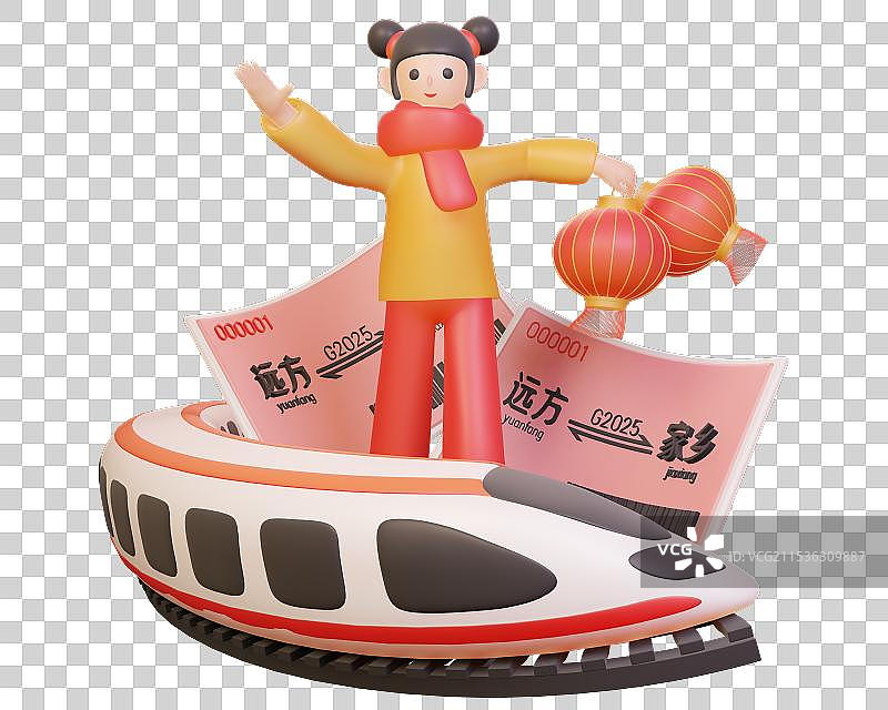 回家过年的女孩 高铁 车票 春节过年春运3d立体元素图片素材