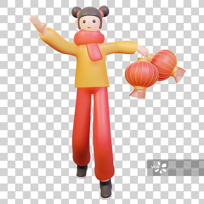 手提灯笼回家过年的青年 春节过年春运3d立体元素图片素材