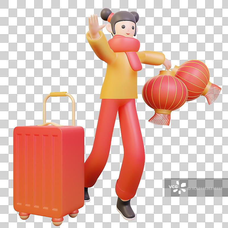 手提灯笼回家过年的青年 春节过年春运3d立体元素图片素材