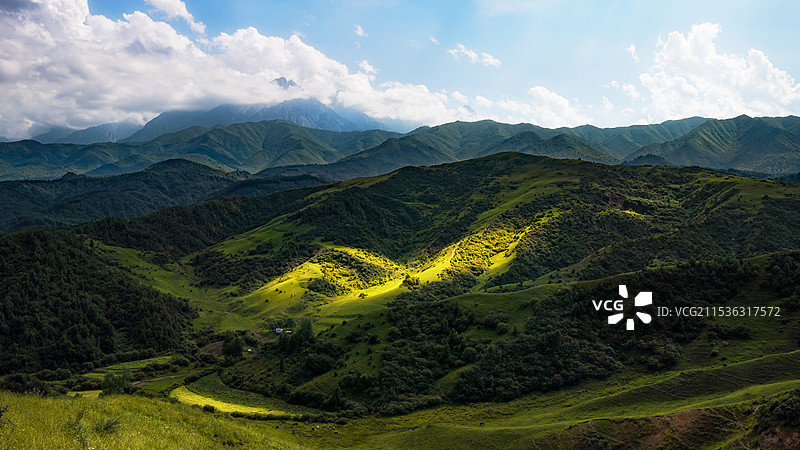 草原山地蓝天白云风光光影图片素材