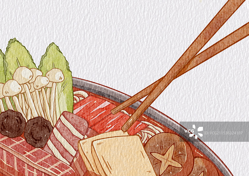 冬日火锅食物水彩风肌理感插画图片素材