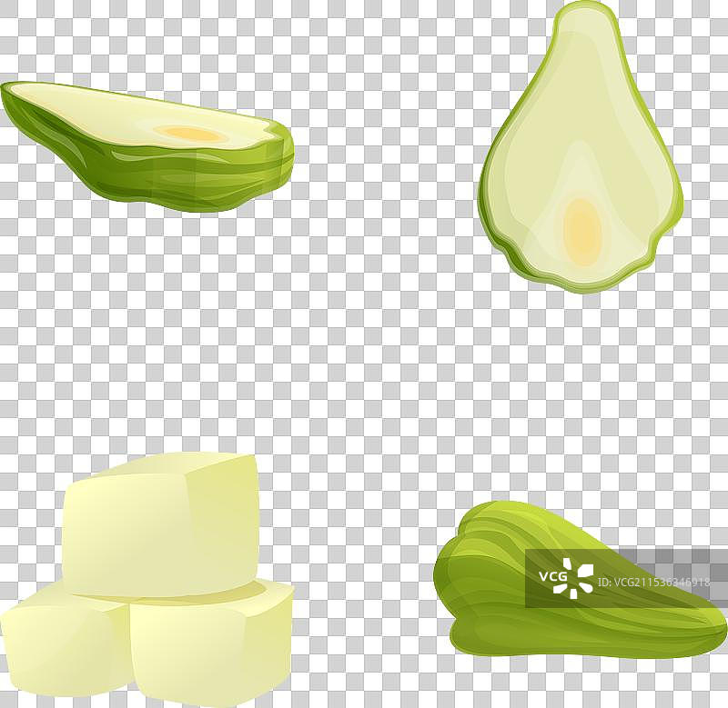 切好的佛手瓜图标集，卡通风格，新鲜切片图片素材