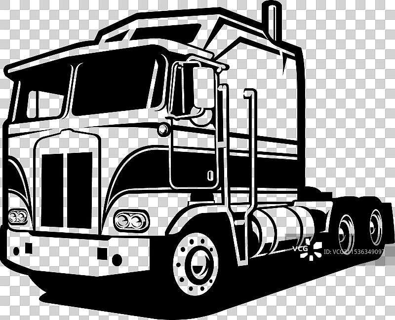 单色经典半挂卡车轮廓图片素材