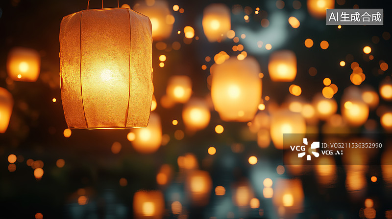 【AI数字艺术】孔明灯图片素材
