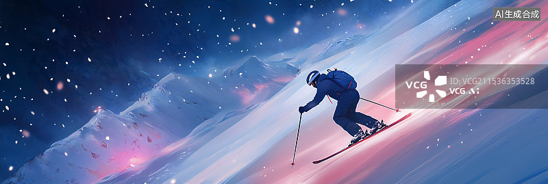 【AI数字艺术】雪山上的滑雪运动员图片素材