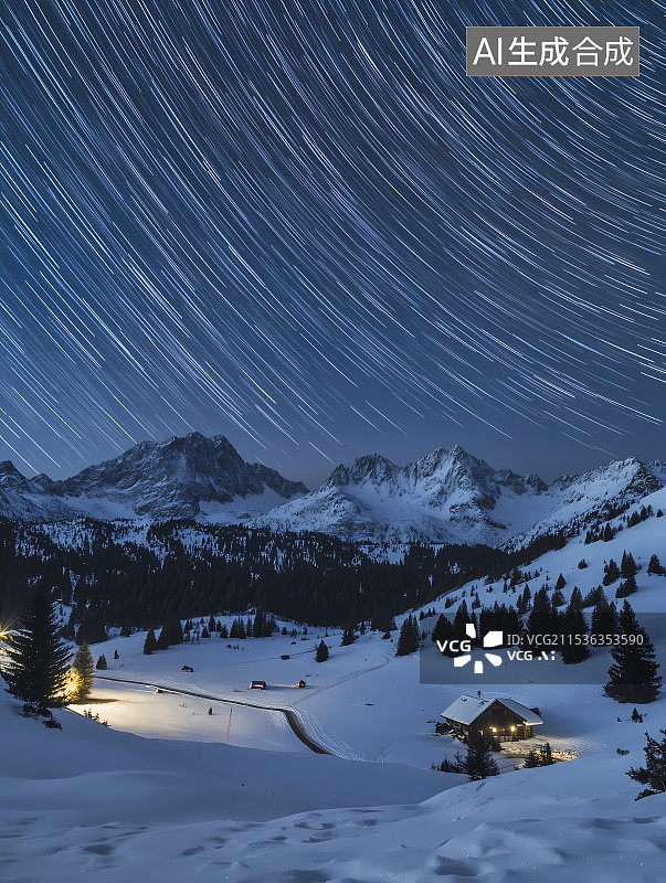 【AI数字艺术】雪山和星轨图片素材