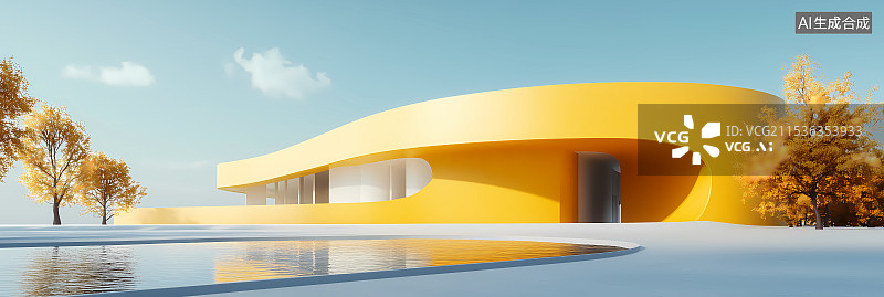 【AI数字艺术】黄色椭圆形建筑室外广场图片素材