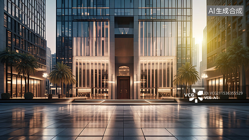 【AI数字艺术】城市CBD现代办公大楼门前广场图片素材