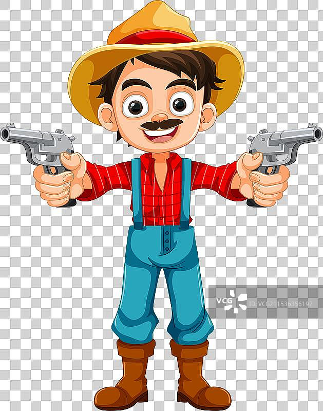 年轻的牛仔穿着乡村农民服装，手持枪械图片素材