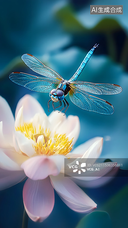 【AI数字艺术】AIGC：小暑节气背景插图 荷花上的蜻蜓图片素材